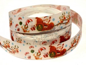 Репсова стрічка 2,5 см, "Дід Мороз у санях"